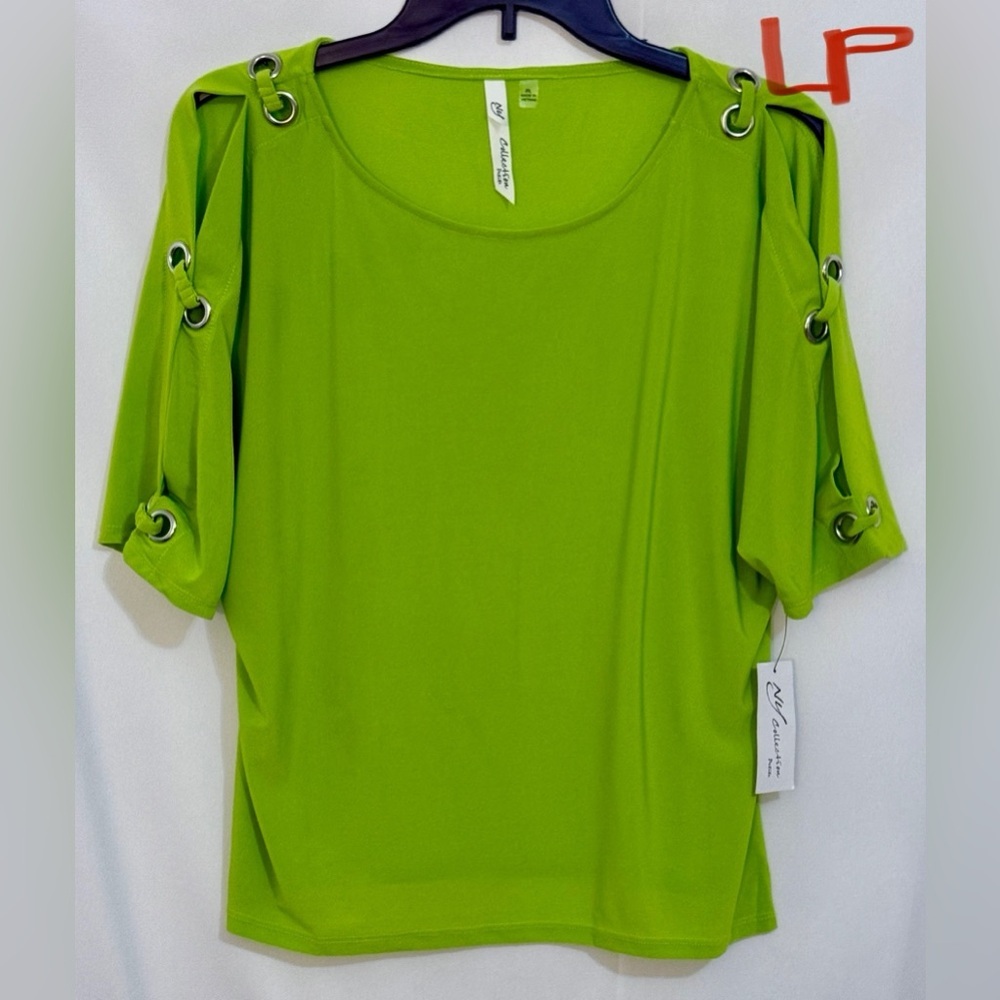 NY Collection Lime Green Blouse with Grommet Details